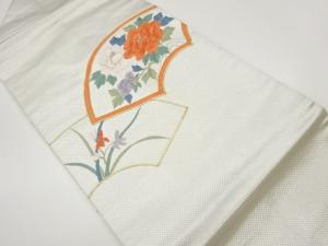 金駒刺繍地紙に花々模様名古屋帯